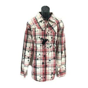 A Tiziano Men's Shirt Long Sleeve Black Red Cream Gray Plaid and Spots Size 2XL